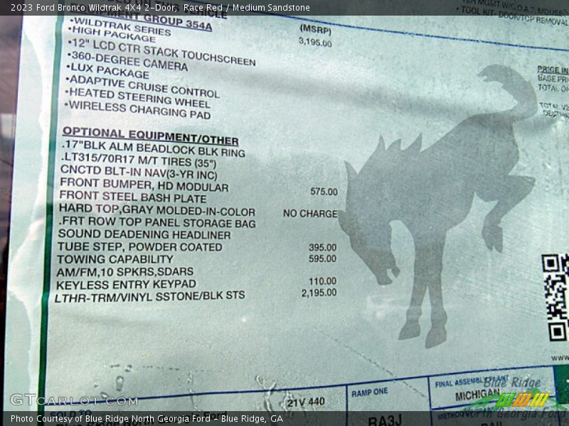  2023 Bronco Wildtrak 4X4 2-Door Window Sticker