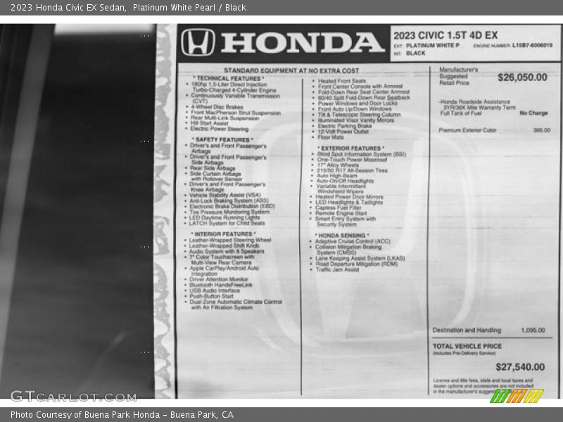 2023 Civic EX Sedan Window Sticker