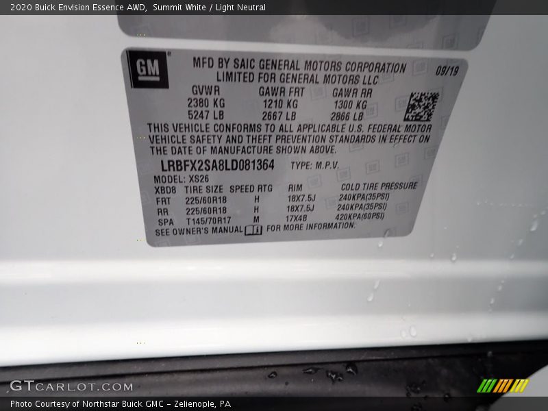 Summit White / Light Neutral 2020 Buick Envision Essence AWD