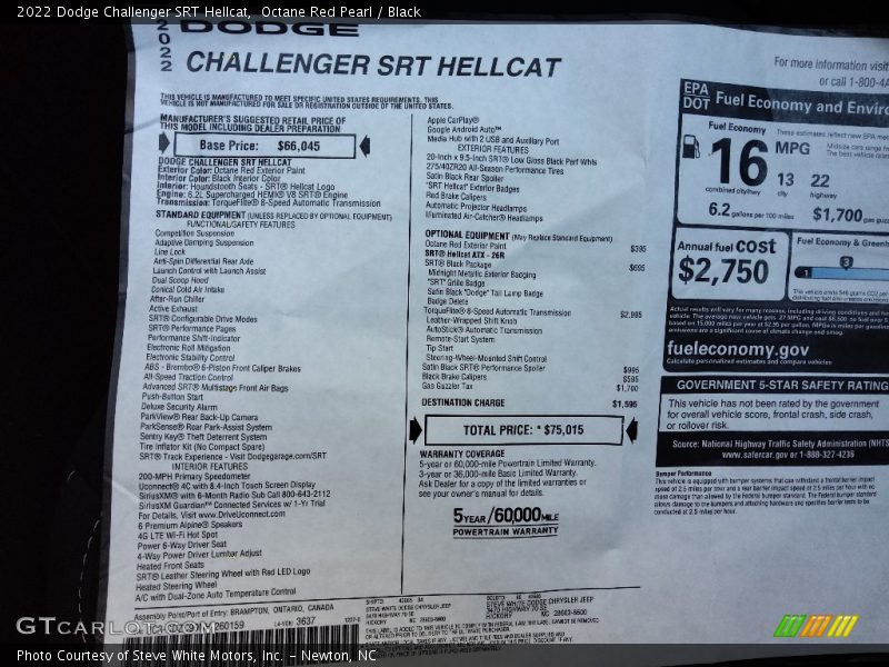 2022 Challenger SRT Hellcat Window Sticker