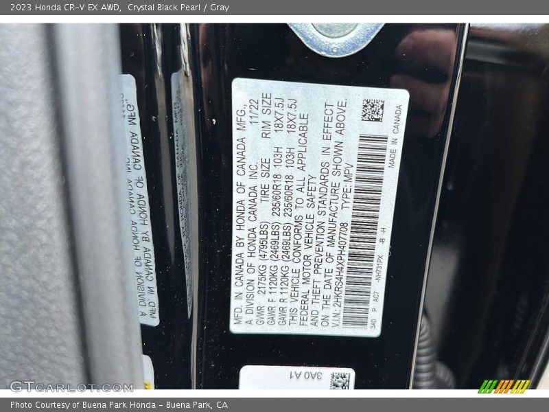 2023 CR-V EX AWD Crystal Black Pearl Color Code NH731PX