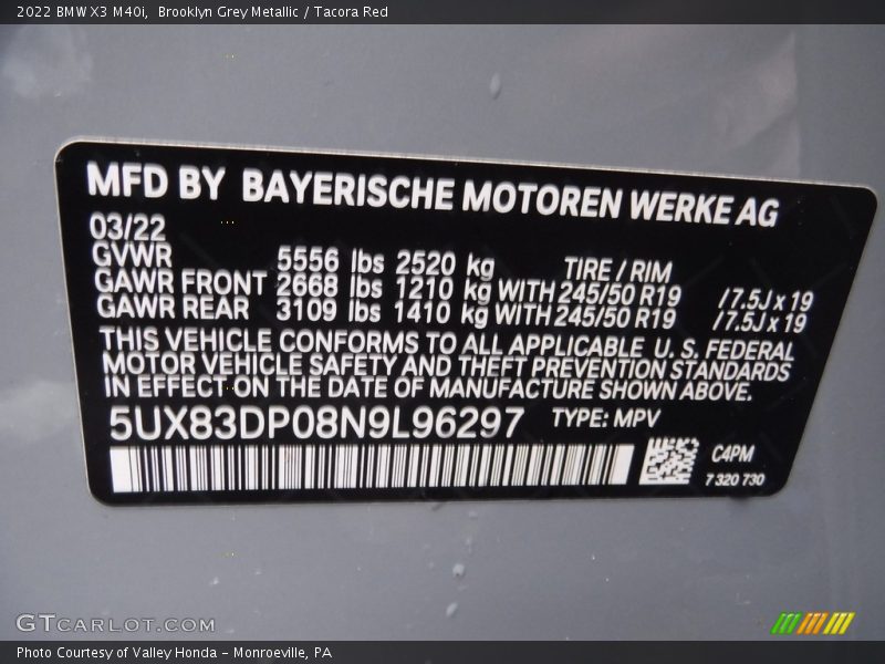 2022 X3 M40i Brooklyn Grey Metallic Color Code C4P