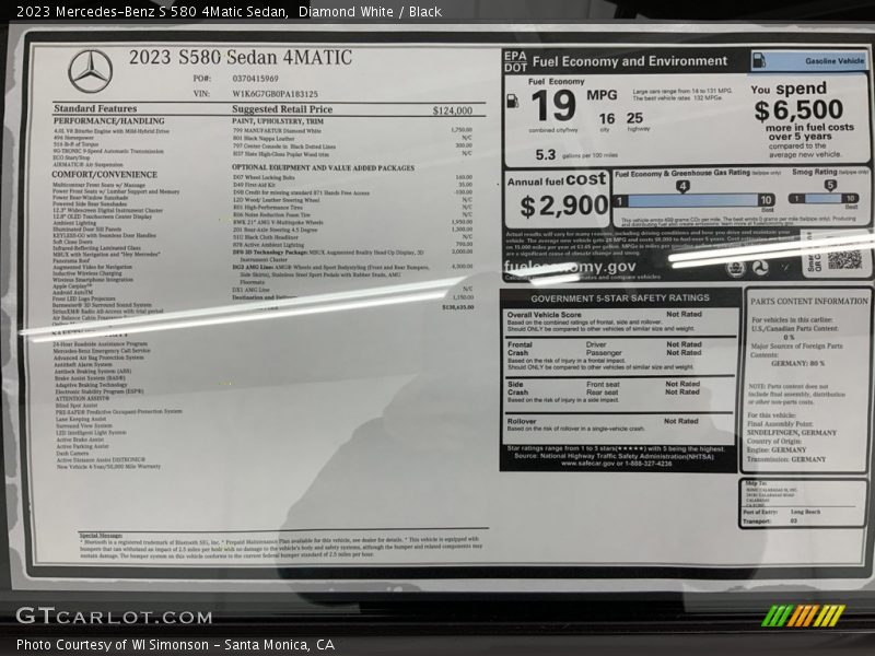  2023 S 580 4Matic Sedan Window Sticker