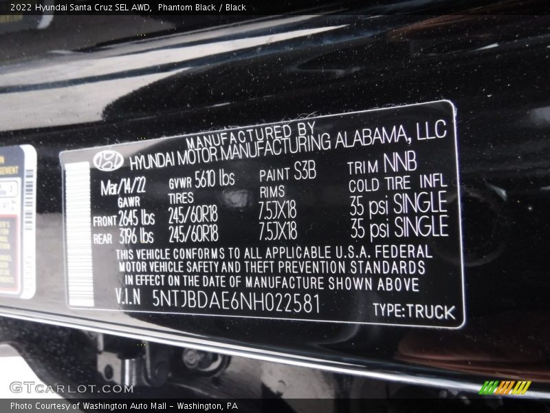 Phantom Black / Black 2022 Hyundai Santa Cruz SEL AWD