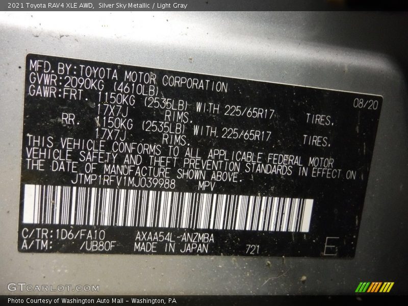 2021 RAV4 XLE AWD Silver Sky Metallic Color Code 1D6