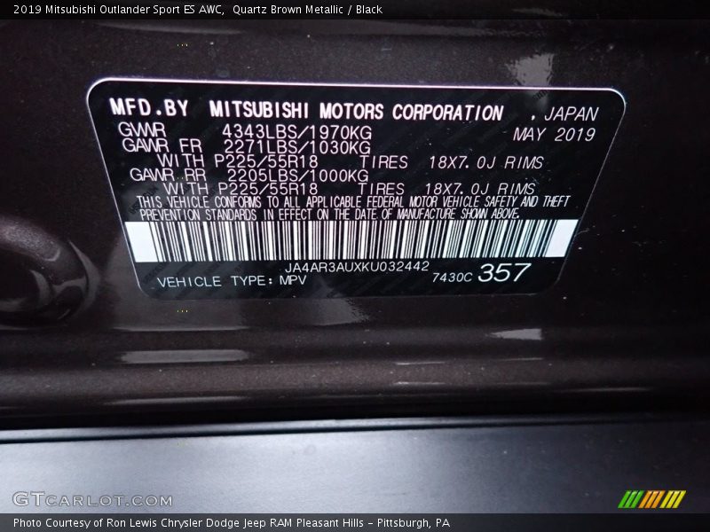 Quartz Brown Metallic / Black 2019 Mitsubishi Outlander Sport ES AWC