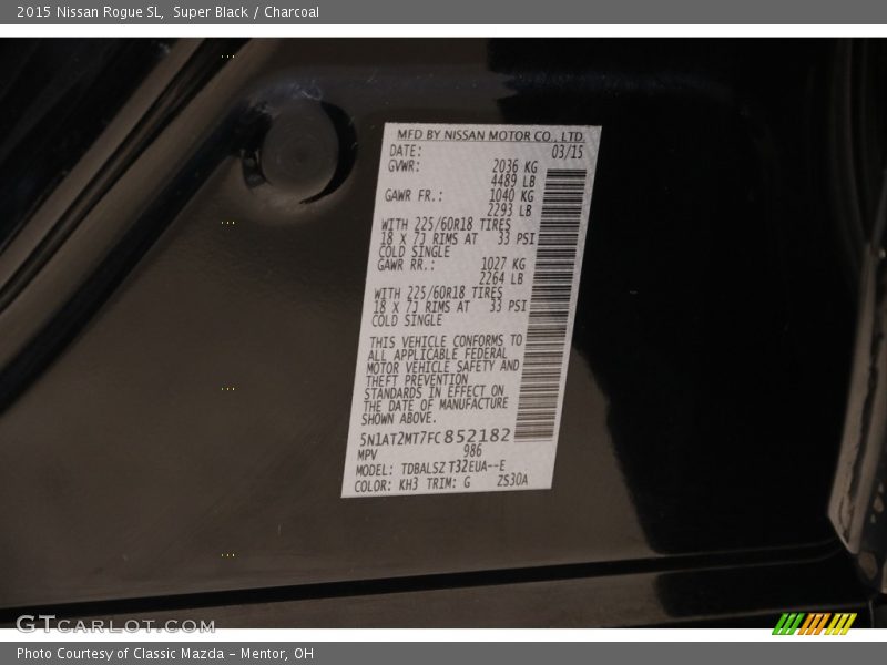 Super Black / Charcoal 2015 Nissan Rogue SL