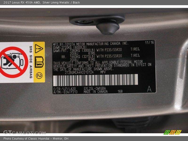 Silver Lining Metallic / Black 2017 Lexus RX 450h AWD