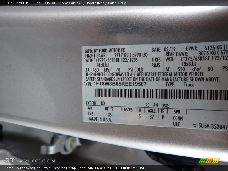 Ingot Silver / Earth Gray 2019 Ford F350 Super Duty XLT Crew Cab 4x4