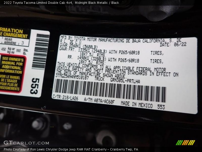 Midnight Black Metallic / Black 2022 Toyota Tacoma Limited Double Cab 4x4