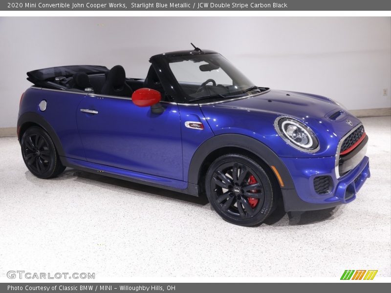 Starlight Blue Metallic / JCW Double Stripe Carbon Black 2020 Mini Convertible John Cooper Works