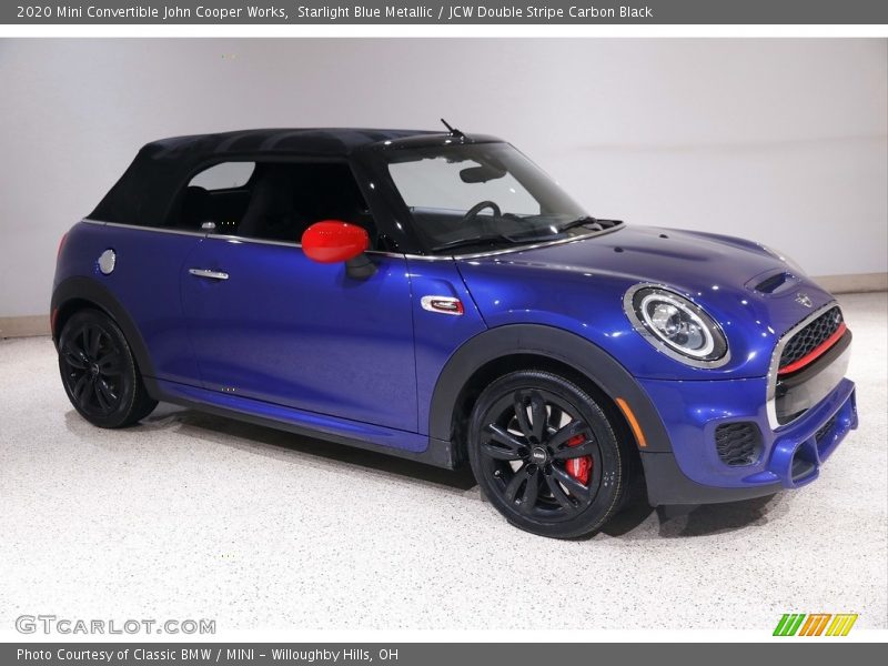 Starlight Blue Metallic / JCW Double Stripe Carbon Black 2020 Mini Convertible John Cooper Works