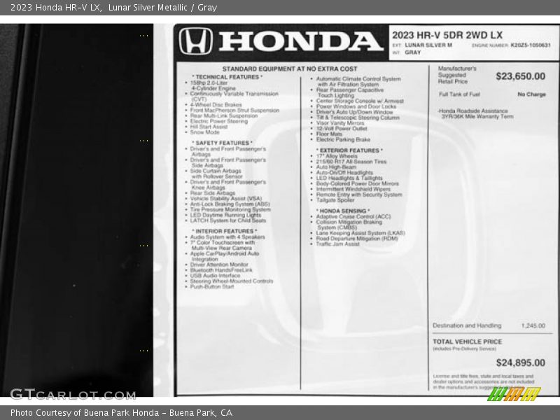  2023 HR-V LX Window Sticker