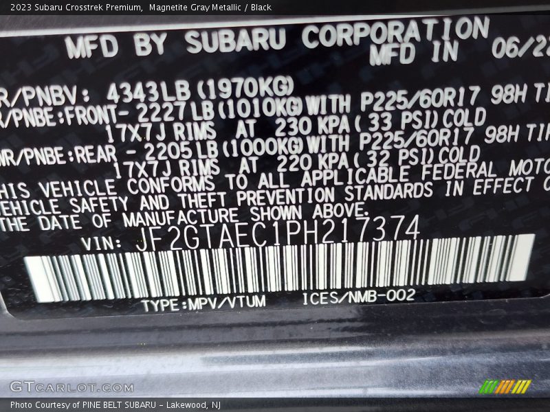 Magnetite Gray Metallic / Black 2023 Subaru Crosstrek Premium