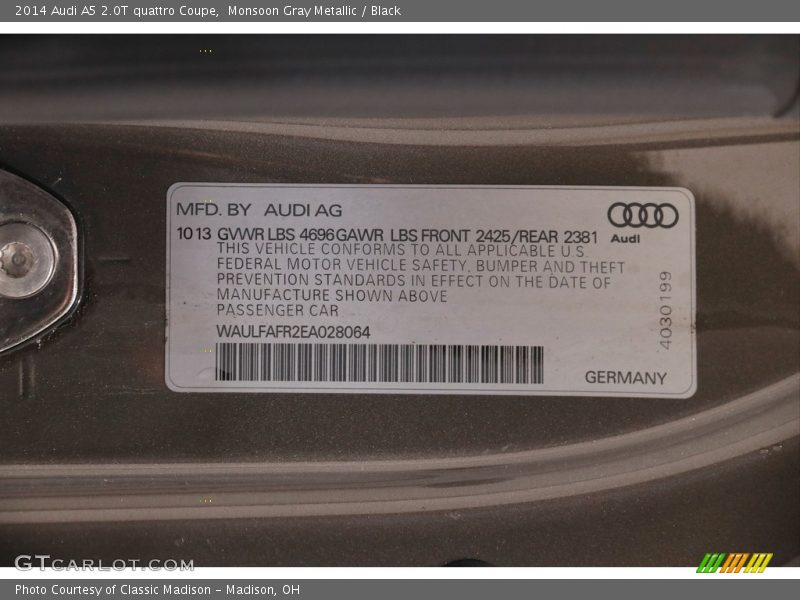 Monsoon Gray Metallic / Black 2014 Audi A5 2.0T quattro Coupe