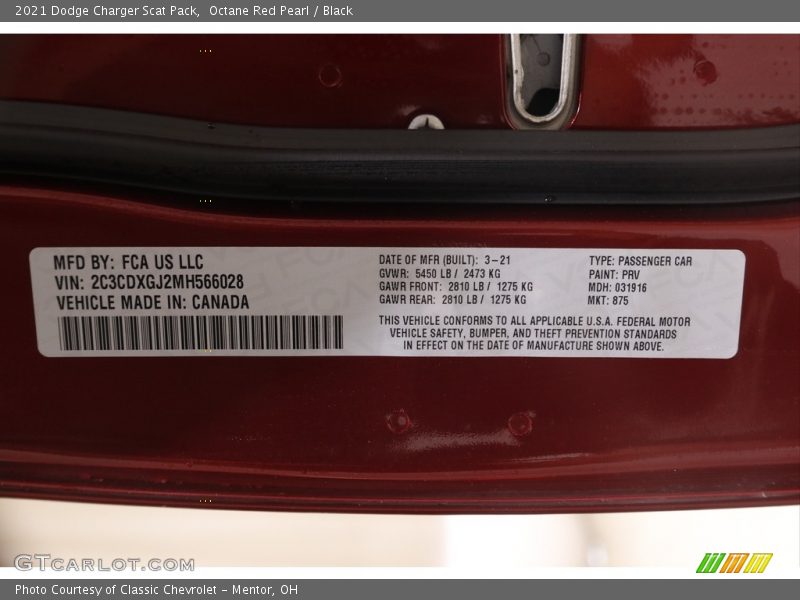 2021 Charger Scat Pack Octane Red Pearl Color Code PRV