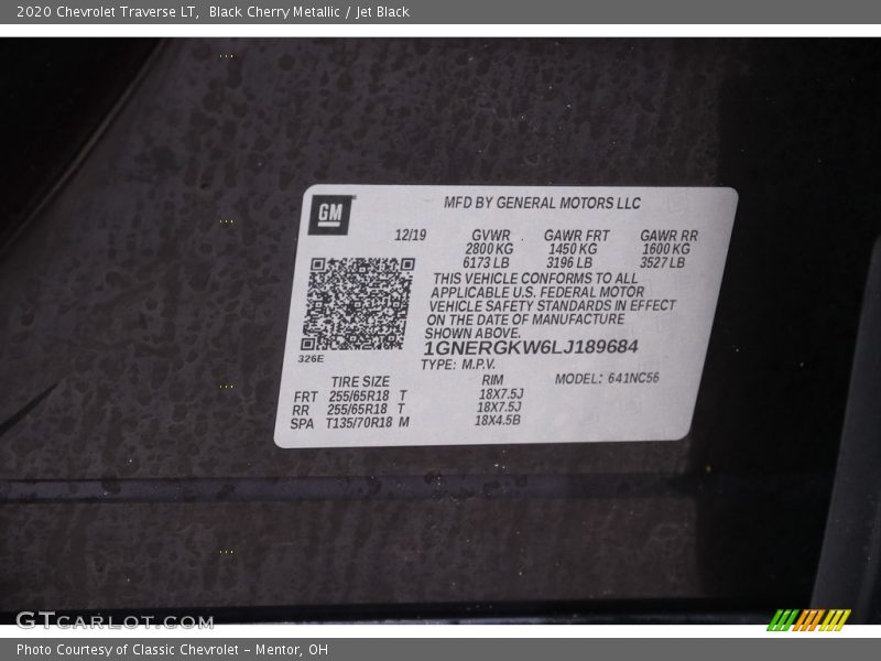 Black Cherry Metallic / Jet Black 2020 Chevrolet Traverse LT