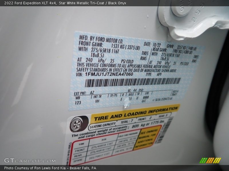 Star White Metallic Tri-Coat / Black Onyx 2022 Ford Expedition XLT 4x4