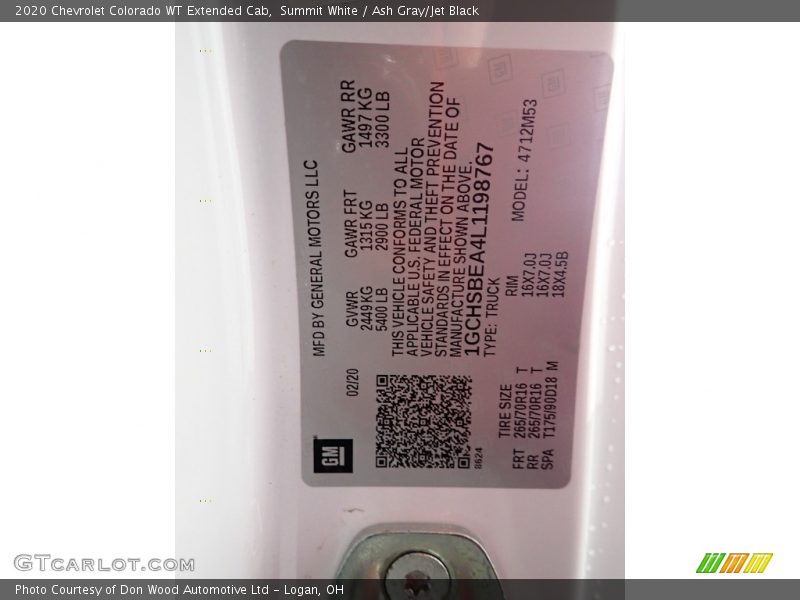 Summit White / Ash Gray/Jet Black 2020 Chevrolet Colorado WT Extended Cab