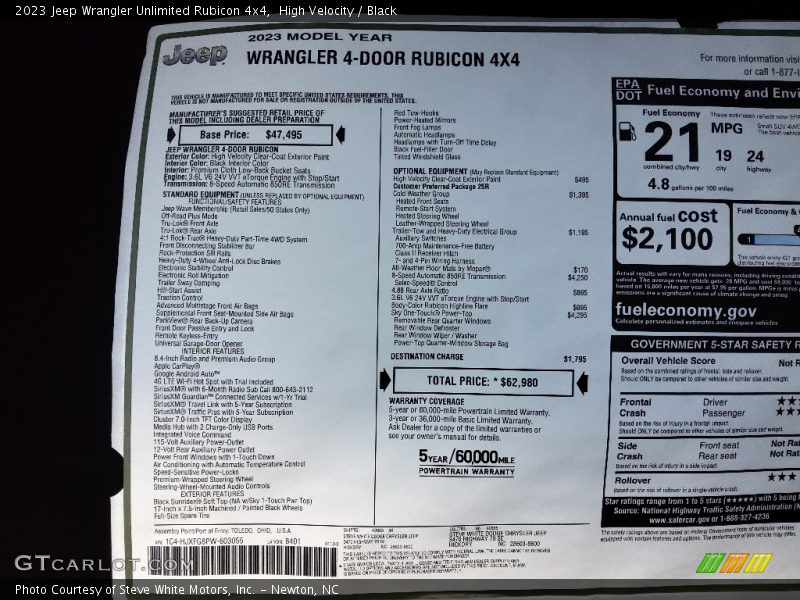  2023 Wrangler Unlimited Rubicon 4x4 Window Sticker