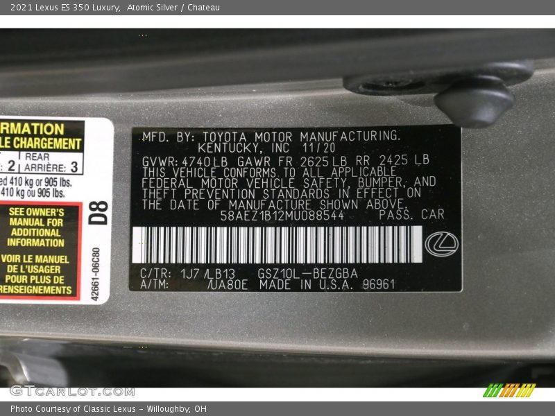 Atomic Silver / Chateau 2021 Lexus ES 350 Luxury