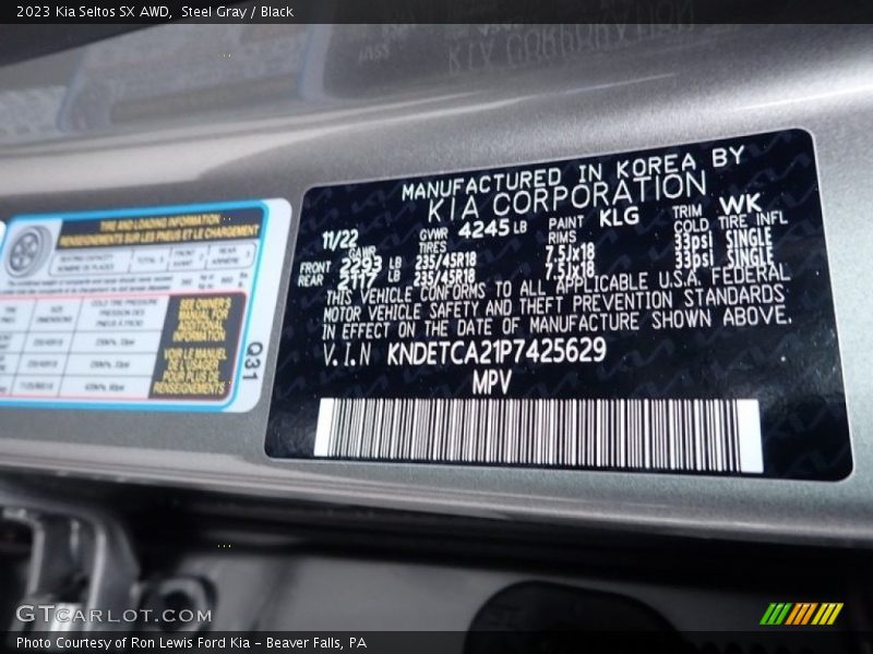 2023 Seltos SX AWD Steel Gray Color Code KLG