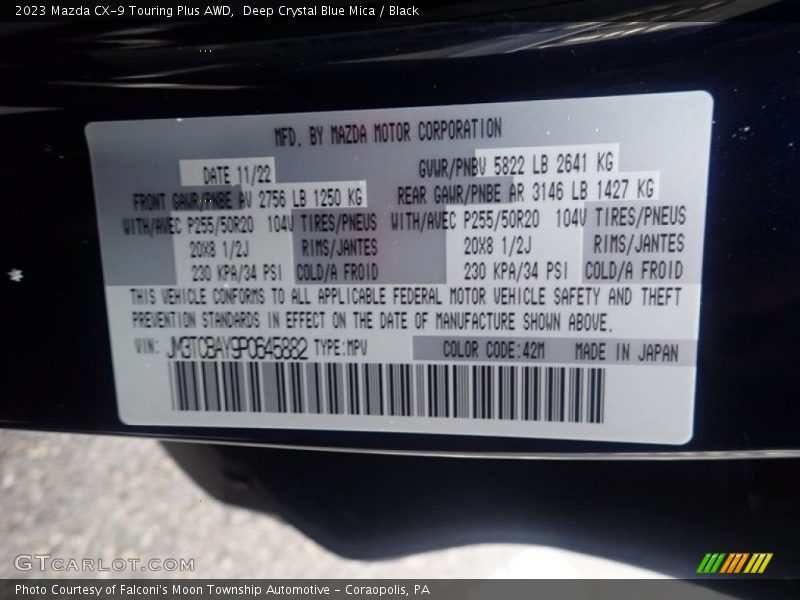 2023 CX-9 Touring Plus AWD Deep Crystal Blue Mica Color Code 42M
