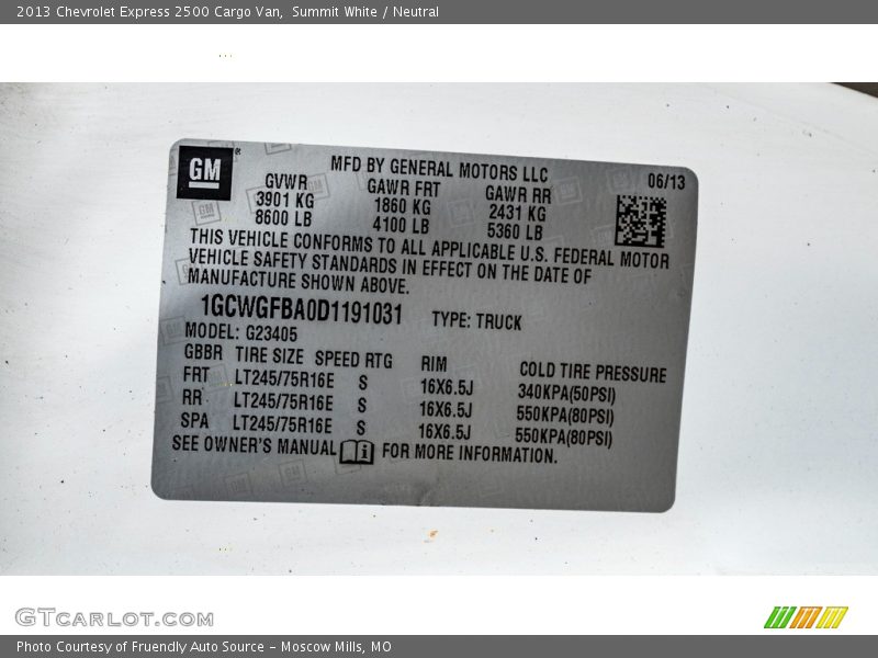 Summit White / Neutral 2013 Chevrolet Express 2500 Cargo Van