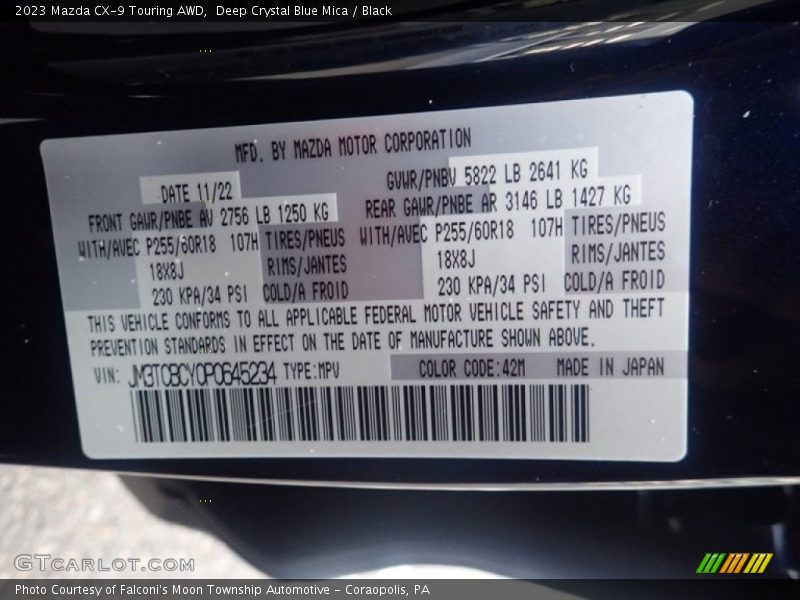 2023 CX-9 Touring AWD Deep Crystal Blue Mica Color Code 42M
