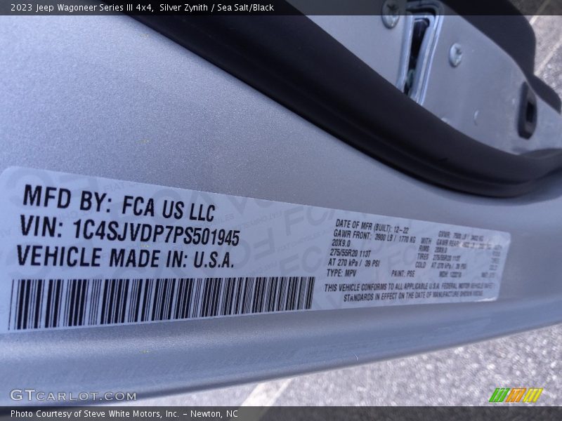 2023 Wagoneer Series III 4x4 Silver Zynith Color Code PSE