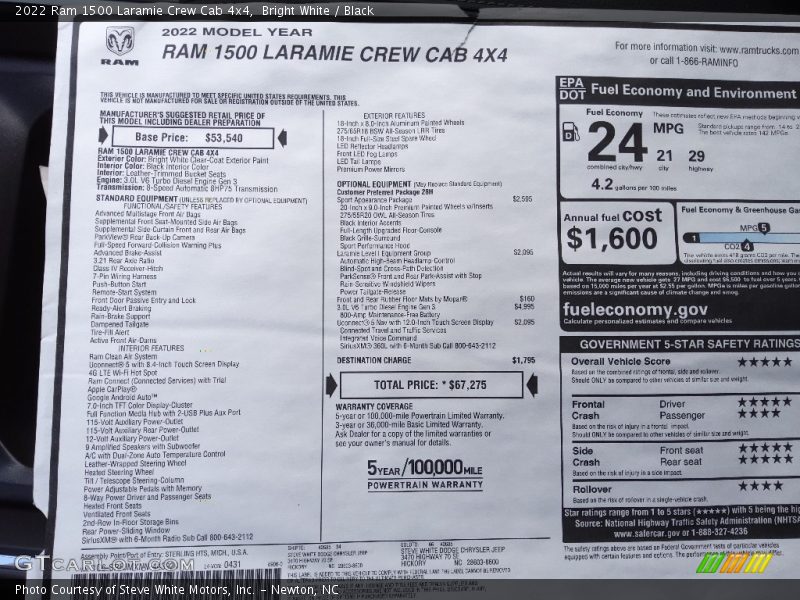 Bright White / Black 2022 Ram 1500 Laramie Crew Cab 4x4