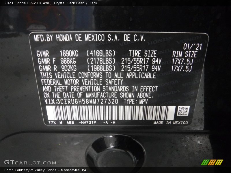Crystal Black Pearl / Black 2021 Honda HR-V EX AWD