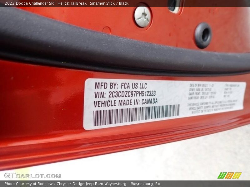 Sinamon Stick / Black 2023 Dodge Challenger SRT Hellcat JailBreak