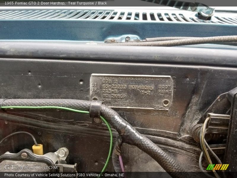 Info Tag of 1965 GTO 2 Door Hardtop