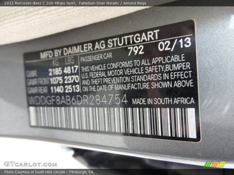 Palladium Silver Metallic / Almond Beige 2013 Mercedes-Benz C 300 4Matic Sport