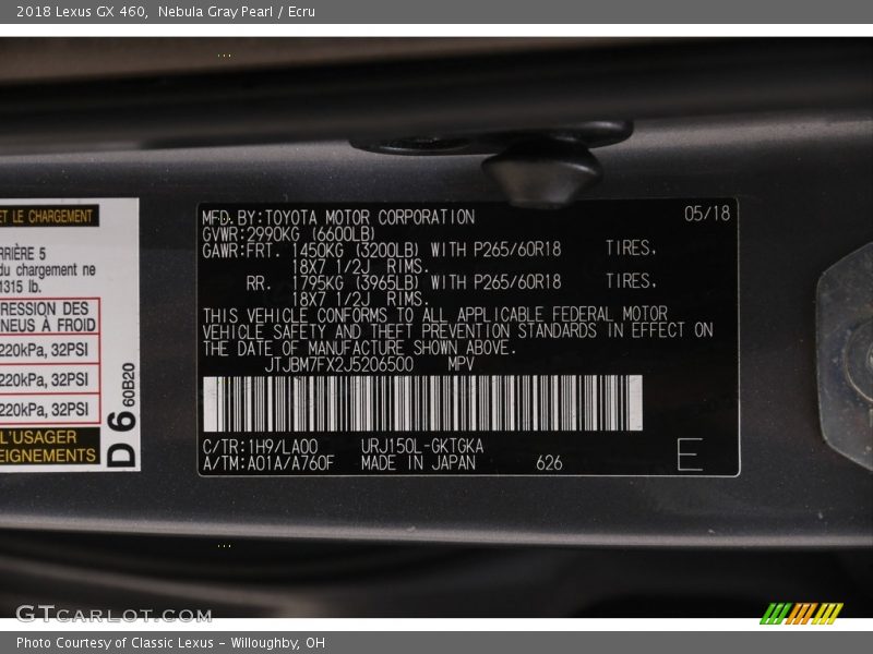 Nebula Gray Pearl / Ecru 2018 Lexus GX 460