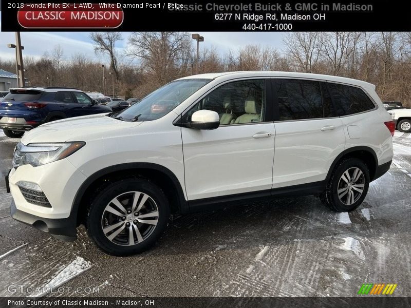 White Diamond Pearl / Beige 2018 Honda Pilot EX-L AWD
