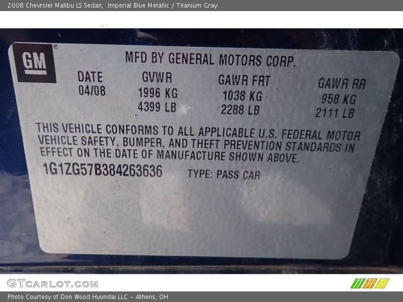 Imperial Blue Metallic / Titanium Gray 2008 Chevrolet Malibu LS Sedan