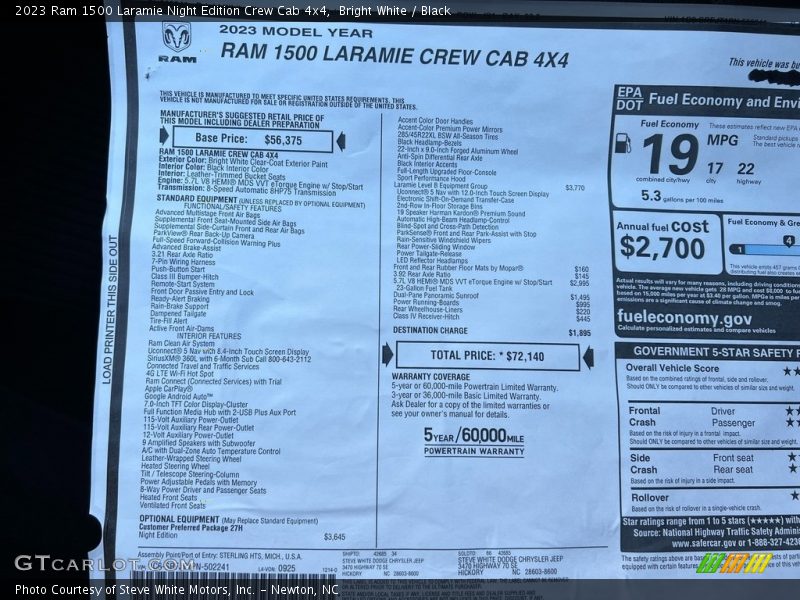  2023 1500 Laramie Night Edition Crew Cab 4x4 Window Sticker