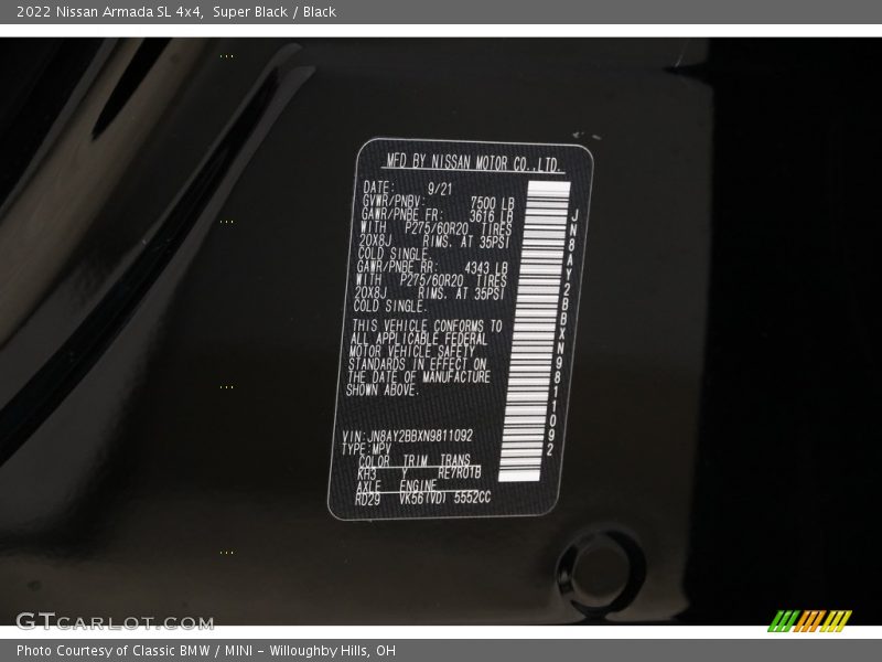 2022 Armada SL 4x4 Super Black Color Code KH3