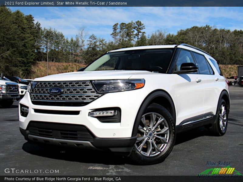 Star White Metallic Tri-Coat / Sandstone 2021 Ford Explorer Limited