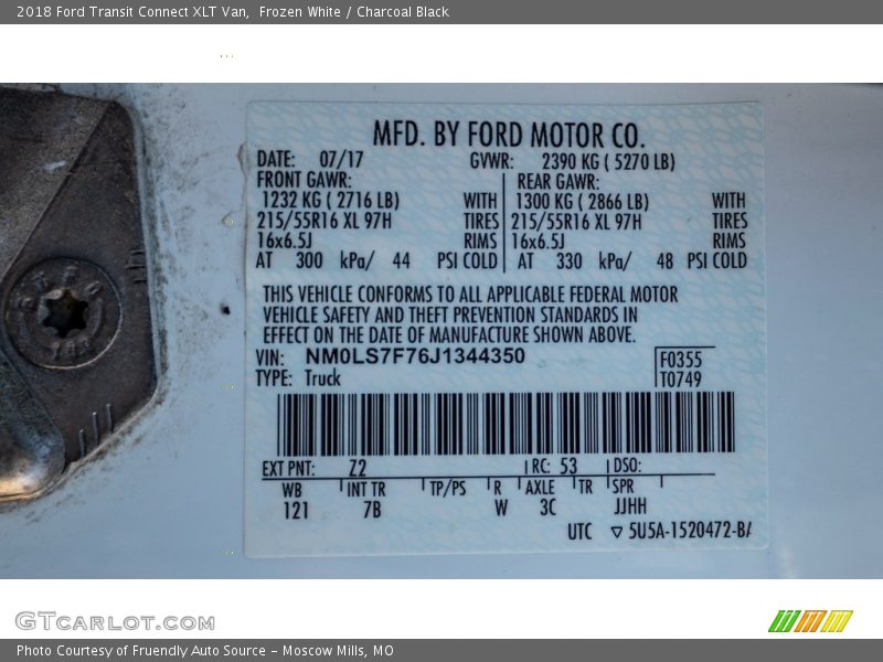 Frozen White / Charcoal Black 2018 Ford Transit Connect XLT Van