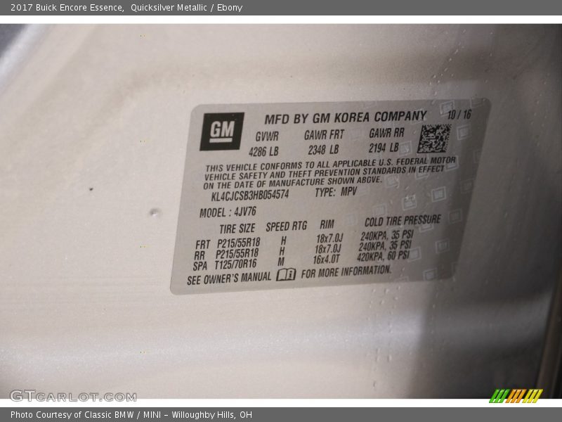 Quicksilver Metallic / Ebony 2017 Buick Encore Essence