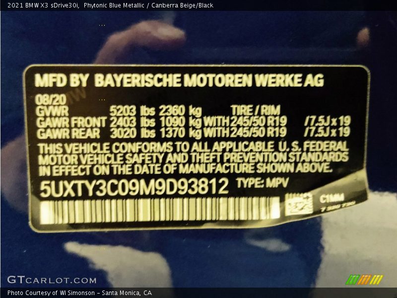 Phytonic Blue Metallic / Canberra Beige/Black 2021 BMW X3 sDrive30i