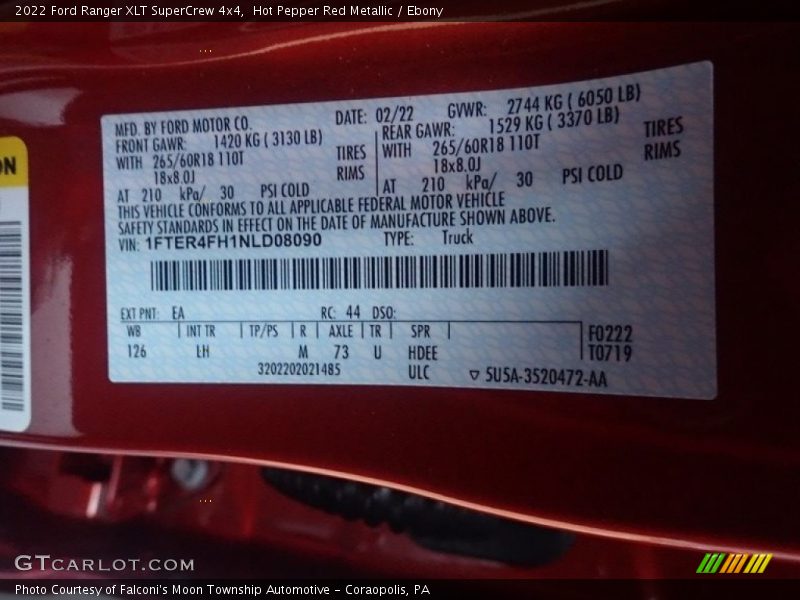 Hot Pepper Red Metallic / Ebony 2022 Ford Ranger XLT SuperCrew 4x4