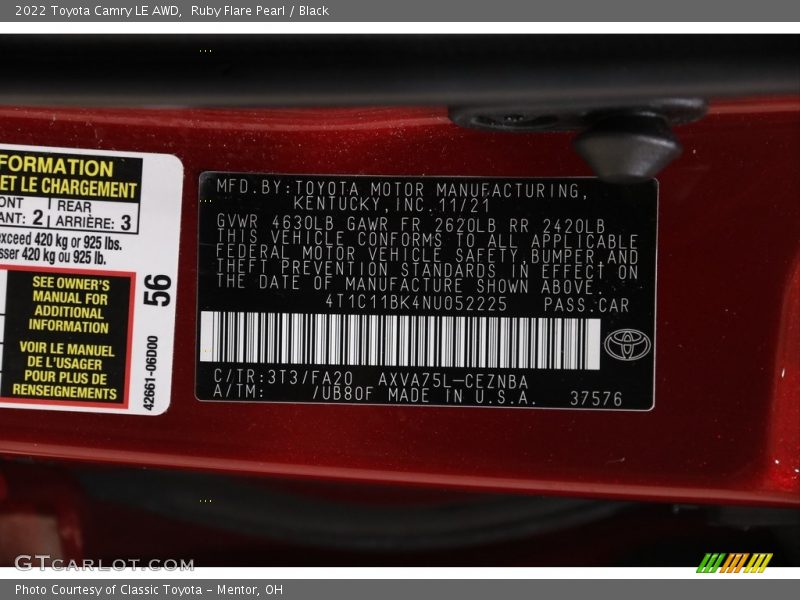 Ruby Flare Pearl / Black 2022 Toyota Camry LE AWD