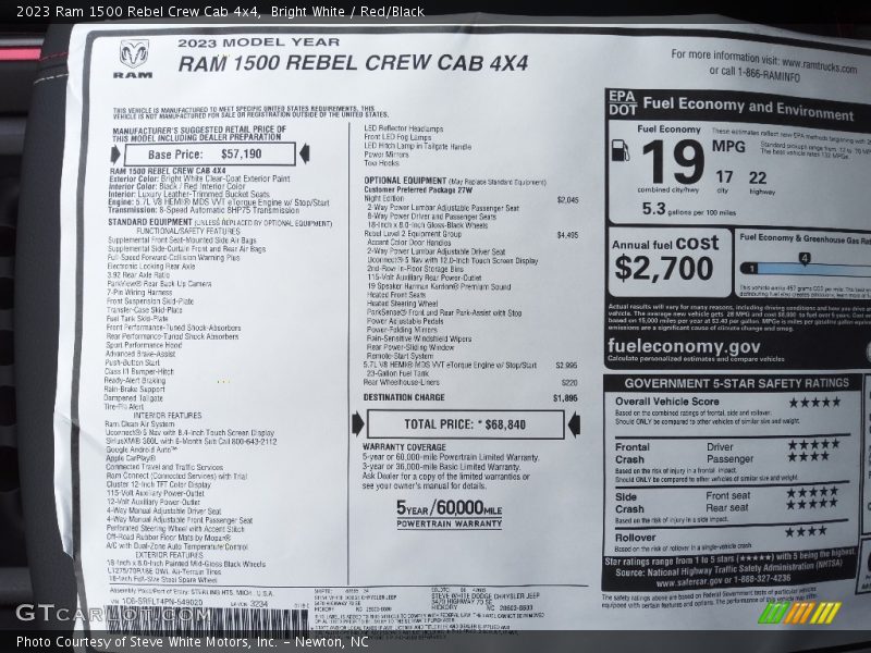  2023 1500 Rebel Crew Cab 4x4 Window Sticker