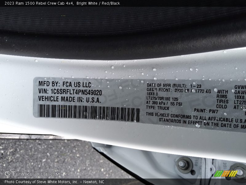 2023 1500 Rebel Crew Cab 4x4 Bright White Color Code PW7