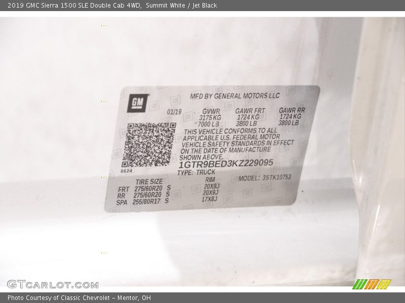 Summit White / Jet Black 2019 GMC Sierra 1500 SLE Double Cab 4WD