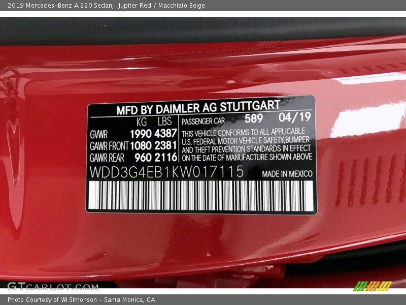 Jupiter Red / Macchiato Beige 2019 Mercedes-Benz A 220 Sedan